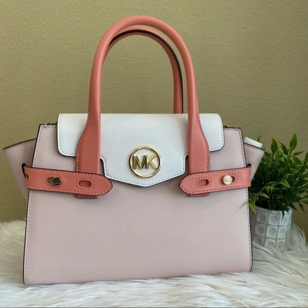 New Michael Kors Carmen Medium Color-Block Belted Satchel bag